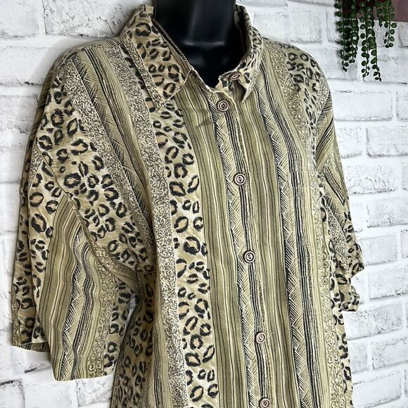 Classic Elements Vintage 90’s Bohemian Safari Boho Button Down Shirt Size 24W - Picture 2 of 4